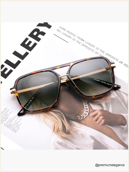 Retro Square Aviator Sunglasses Polarized Double Bridge Classic Shades